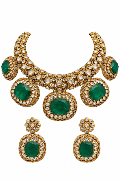 Maharani Emerald Polki Necklace Set