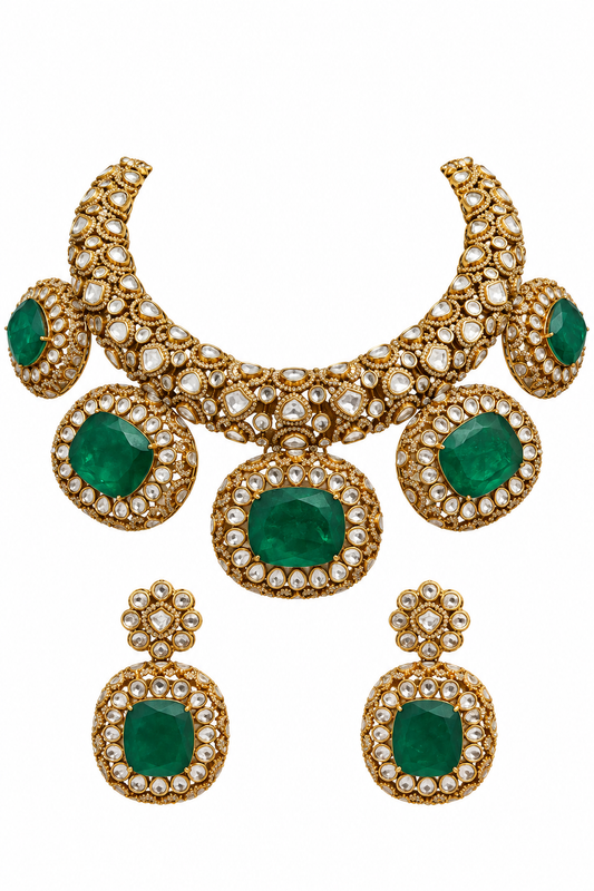 Maharani Emerald Polki Necklace Set