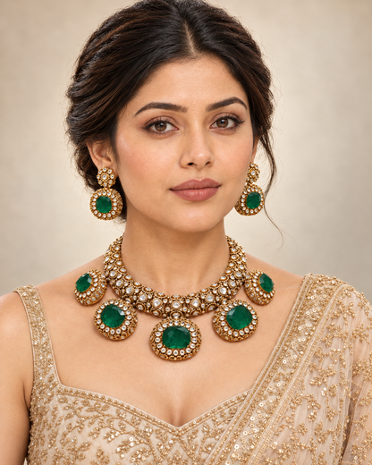 Maharani Emerald Polki Necklace Set