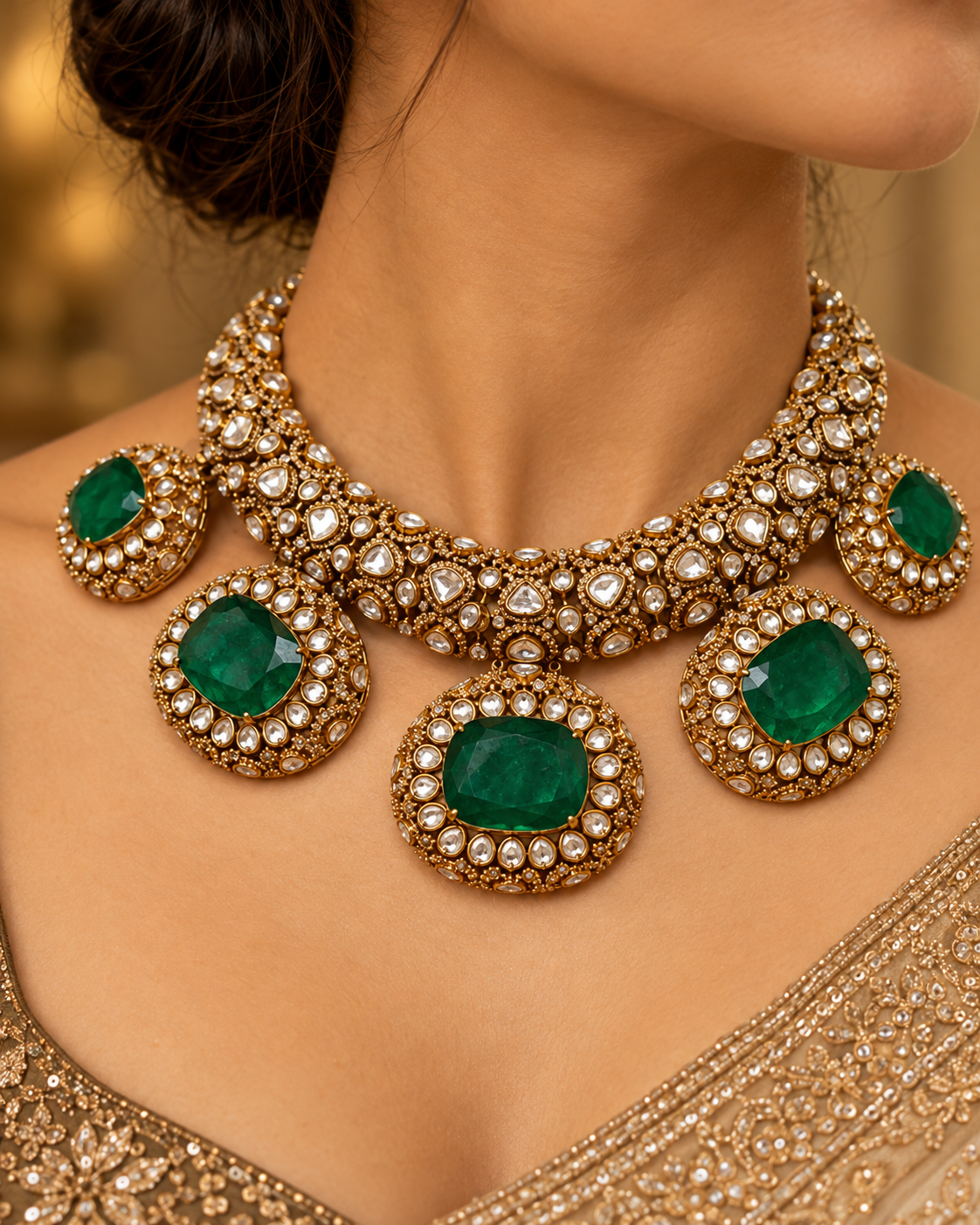 Maharani Emerald Polki Necklace Set
