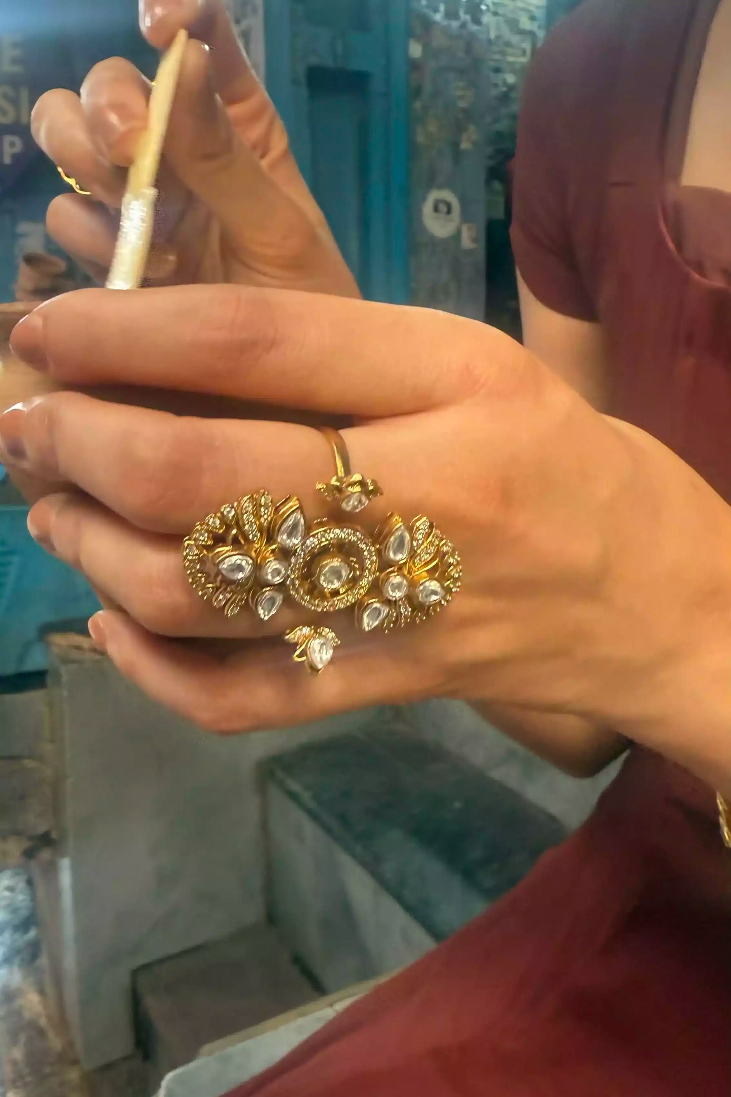 Aarna Sunburst Kundan Cocktail Ring