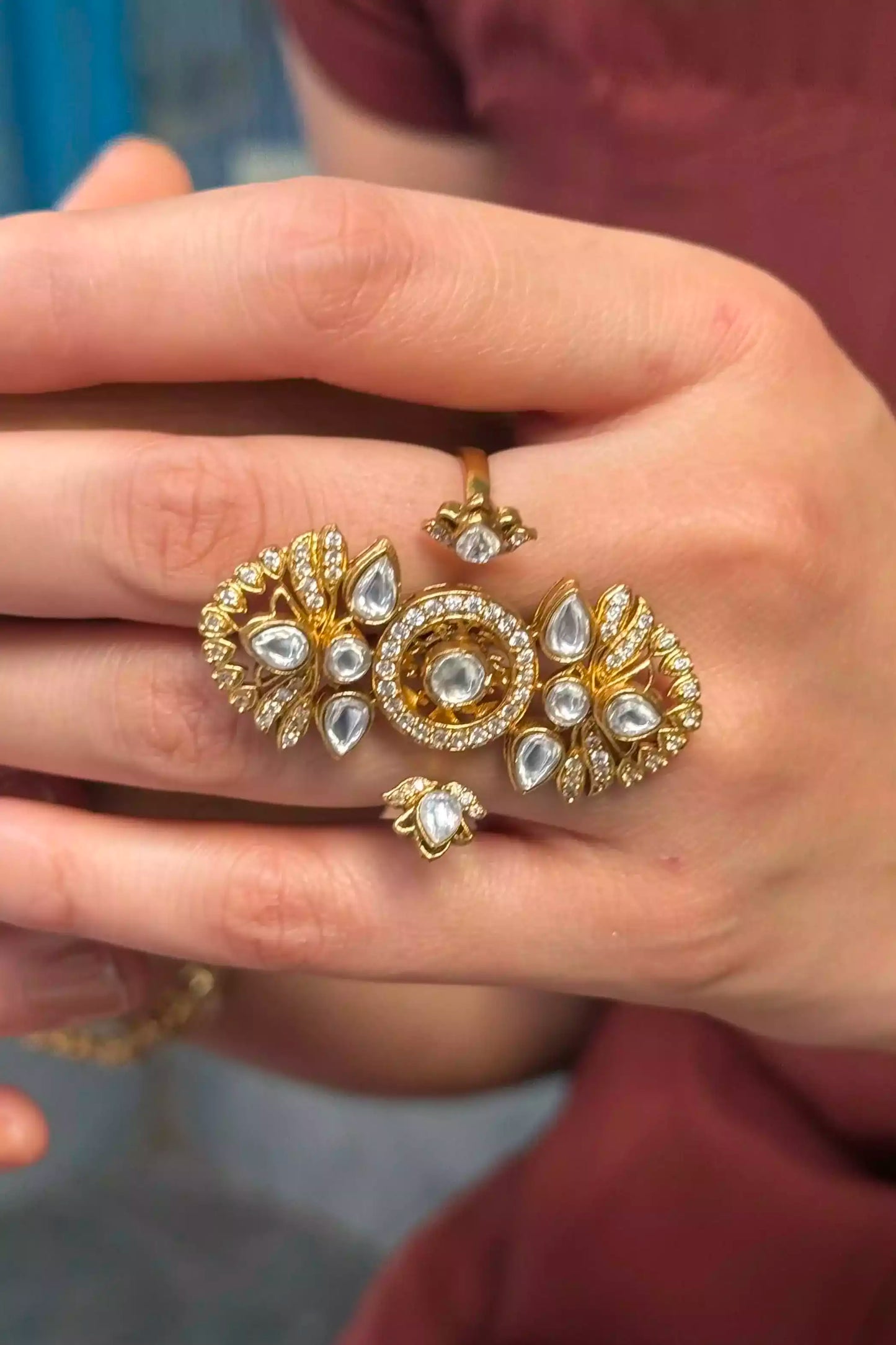Aarna Sunburst Kundan Cocktail Ring