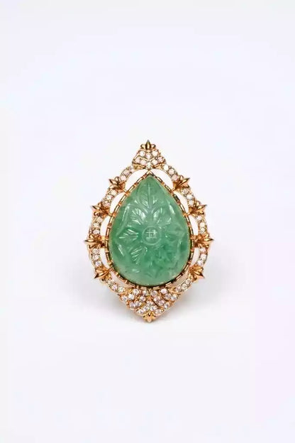 Araya Kashi Patta Green Stone Polki Cocktail Ring