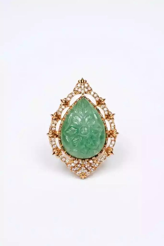 Araya Kashi Patta Green Stone Polki Cocktail Ring