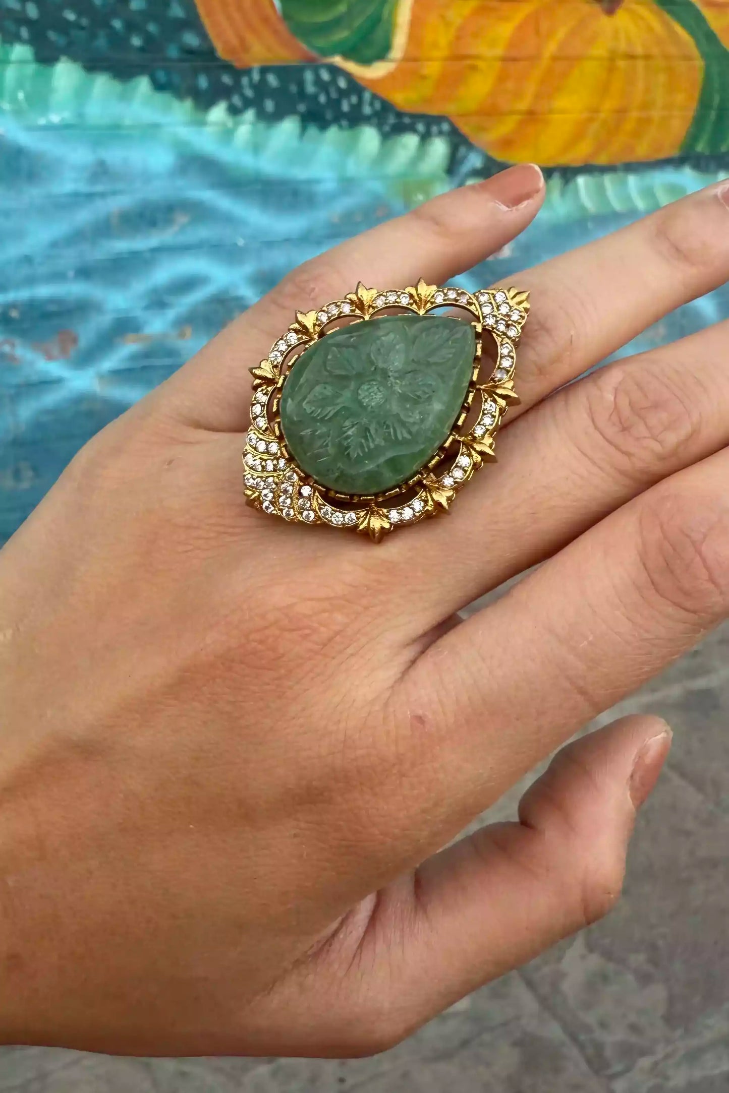 Araya Kashi Patta Green Stone Polki Cocktail Ring