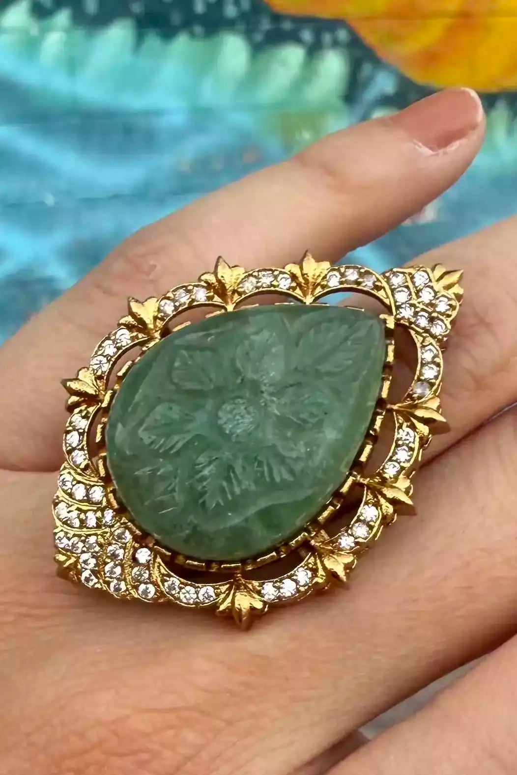Araya Kashi Patta Green Stone Polki Cocktail Ring