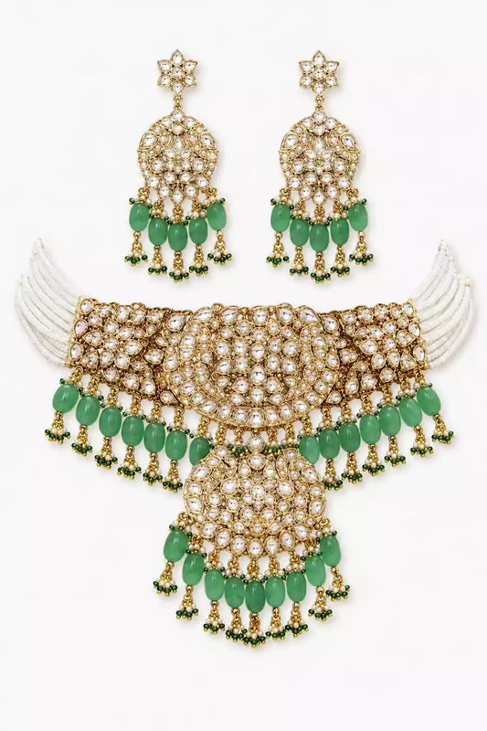 Sakshi River Queen Green Polki Statement Set