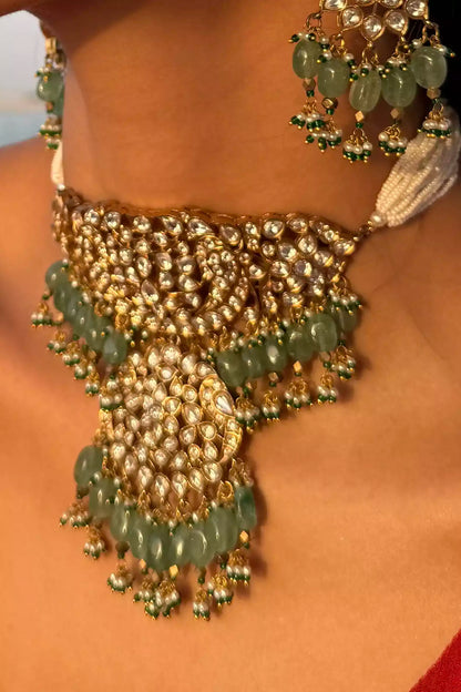 Sakshi River Queen Green Polki Statement Set
