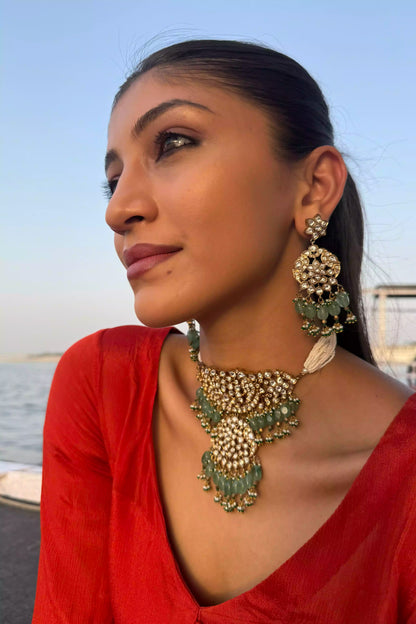 Sakshi River Queen Green Polki Statement Set