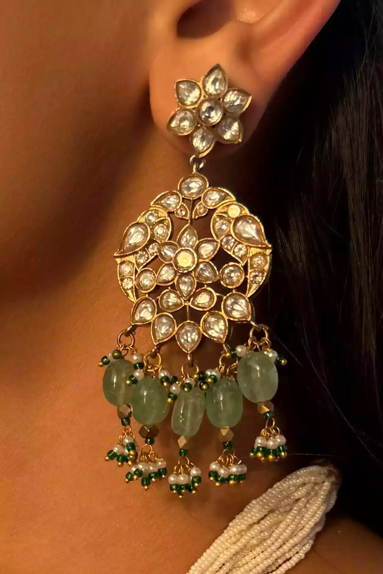 Sakshi River Queen Green Polki Statement Set