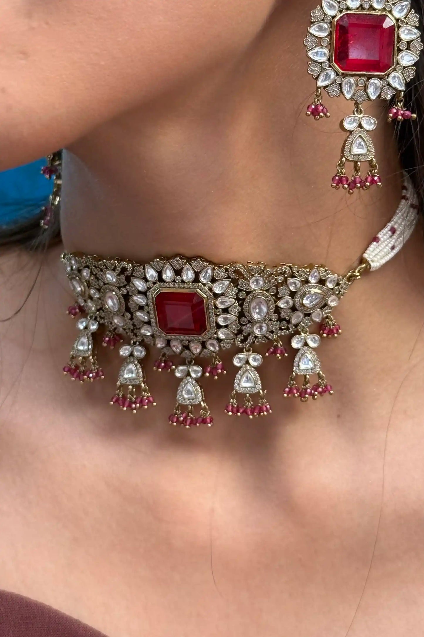 Rhea Ruby Court Polki Choker Set