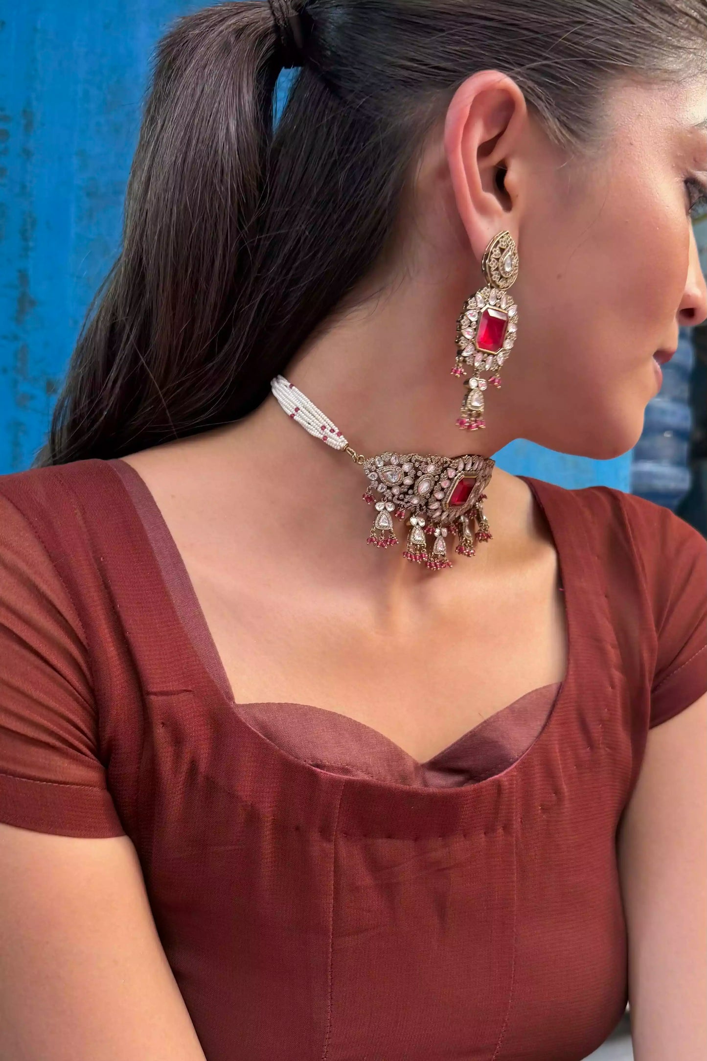 Rhea Ruby Court Polki Choker Set