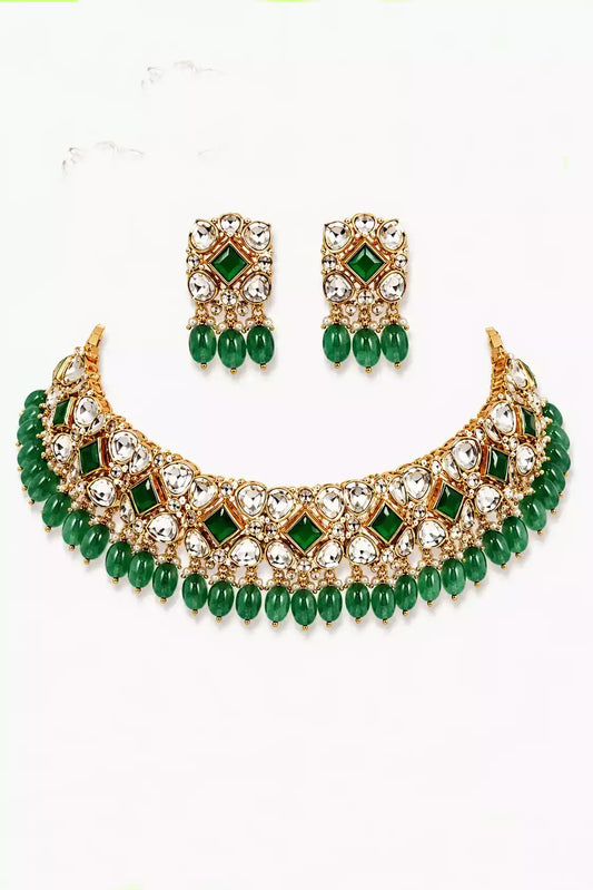 Riva Emerald Kundan Oxidised Choker Set