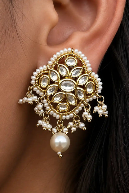 Ria Moti Kundan Pearl Choker Set with Jhumkas