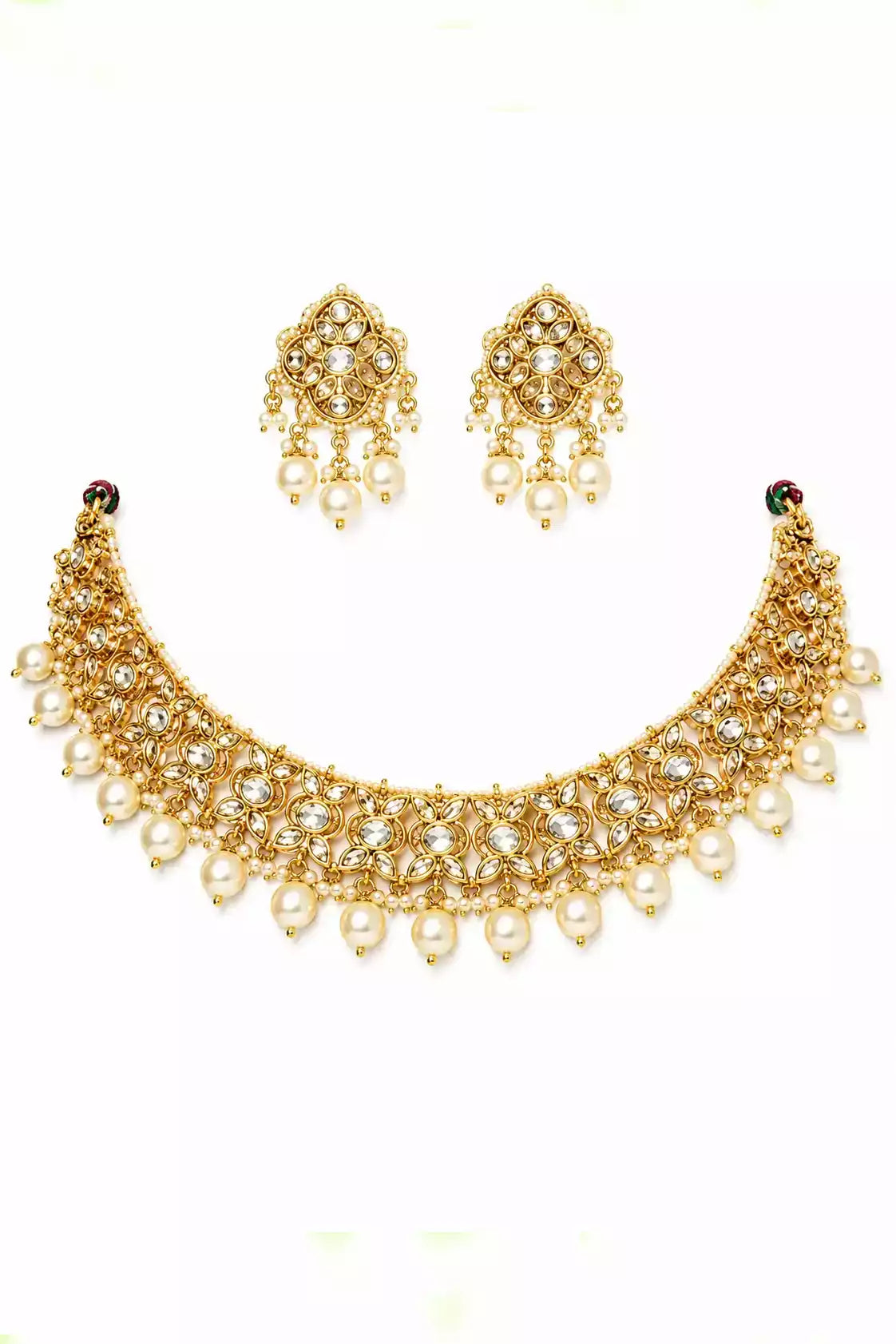Ria Moti Kundan Pearl Choker Set with Jhumkas