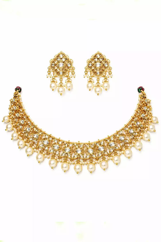 Ria Moti Kundan Pearl Choker Set with Jhumkas