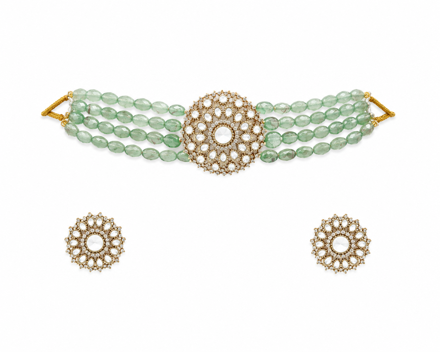 Emerald Beaded Kundan Choker Necklace Set