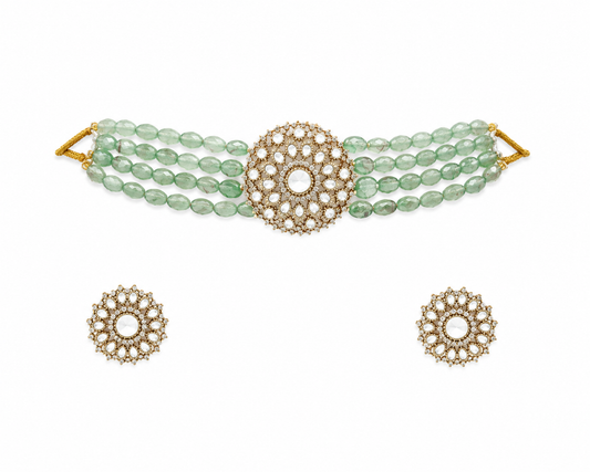 Emerald Beaded Kundan Choker Necklace Set