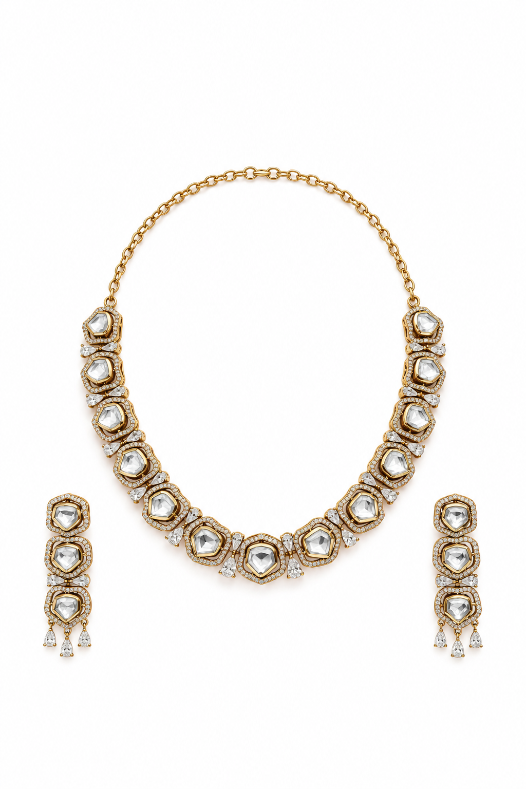 Zarina Polki Gold Finish Necklace and Earrings Set