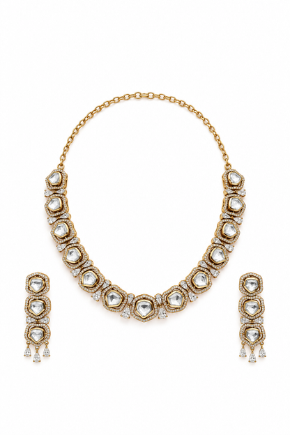 Zarina Polki Gold Finish Necklace and Earrings Set