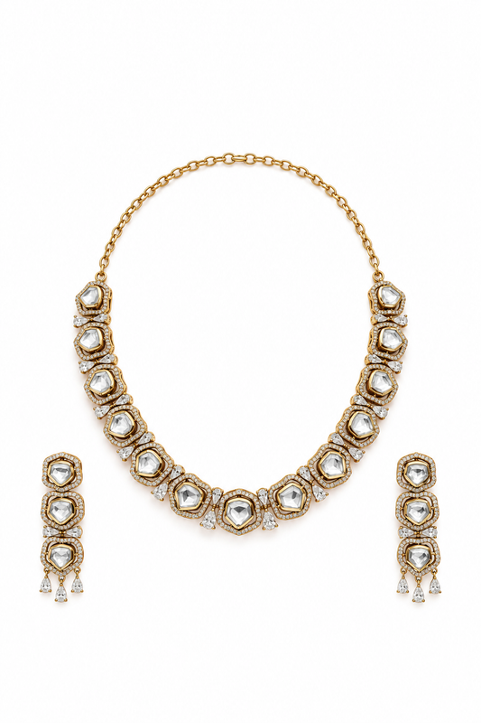 Zarina Polki Gold Finish Necklace and Earrings Set