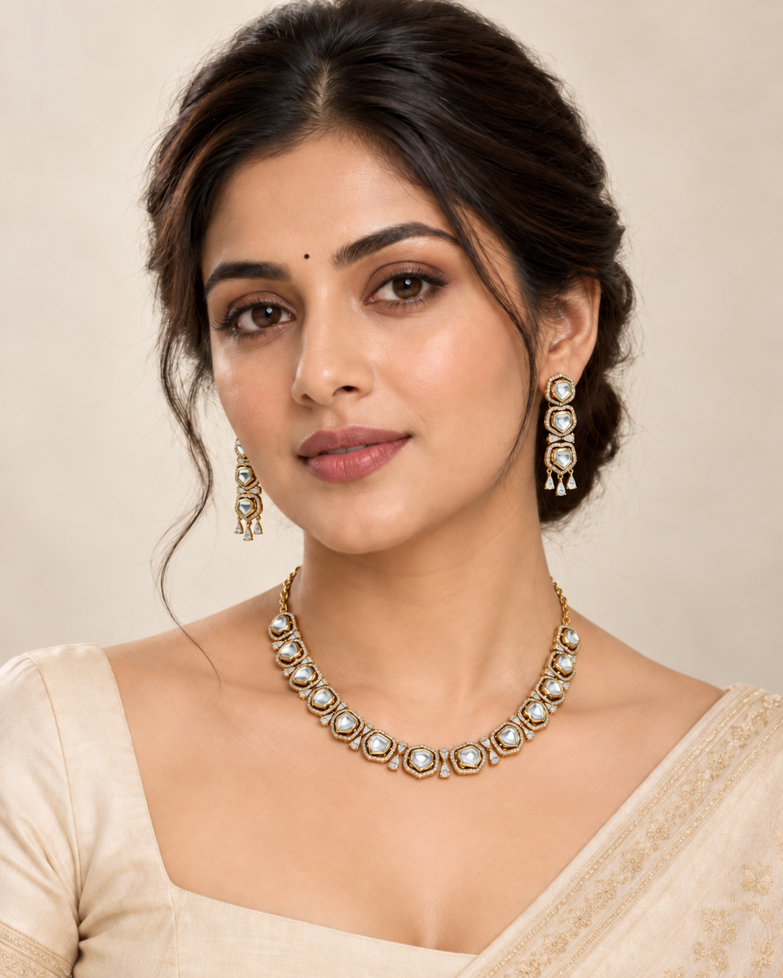 Zarina Polki Gold Finish Necklace and Earrings Set