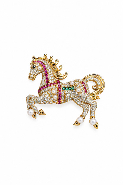 Regal Gallop Crystal Horse Brooch