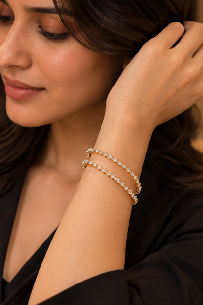 Starlit Line Gold Plated Crystal Stacking Bangles