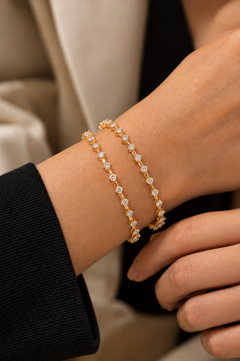 Starlit Line Gold Plated Crystal Stacking Bangles