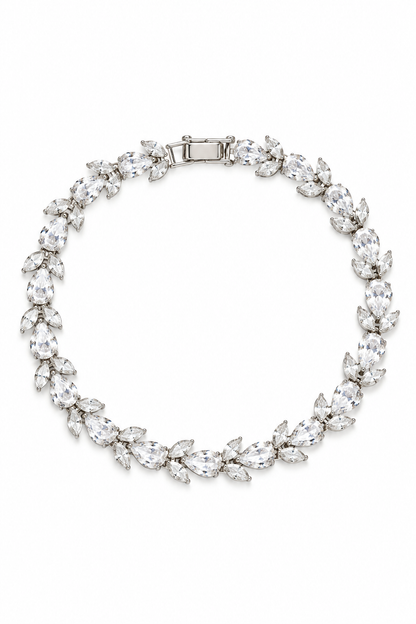 Laurel Silver Tone Pear Cut Diamond Leaf Bracelet
