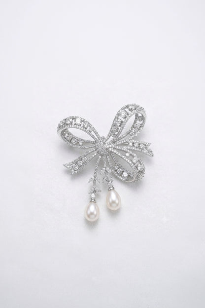 The Pearl Cascade Bow Taramati Brooch