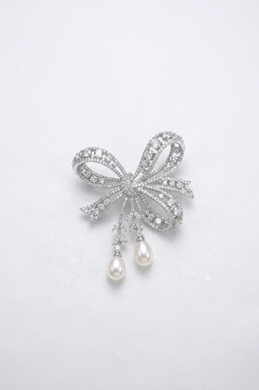 The Pearl Cascade Bow Taramati Brooch
