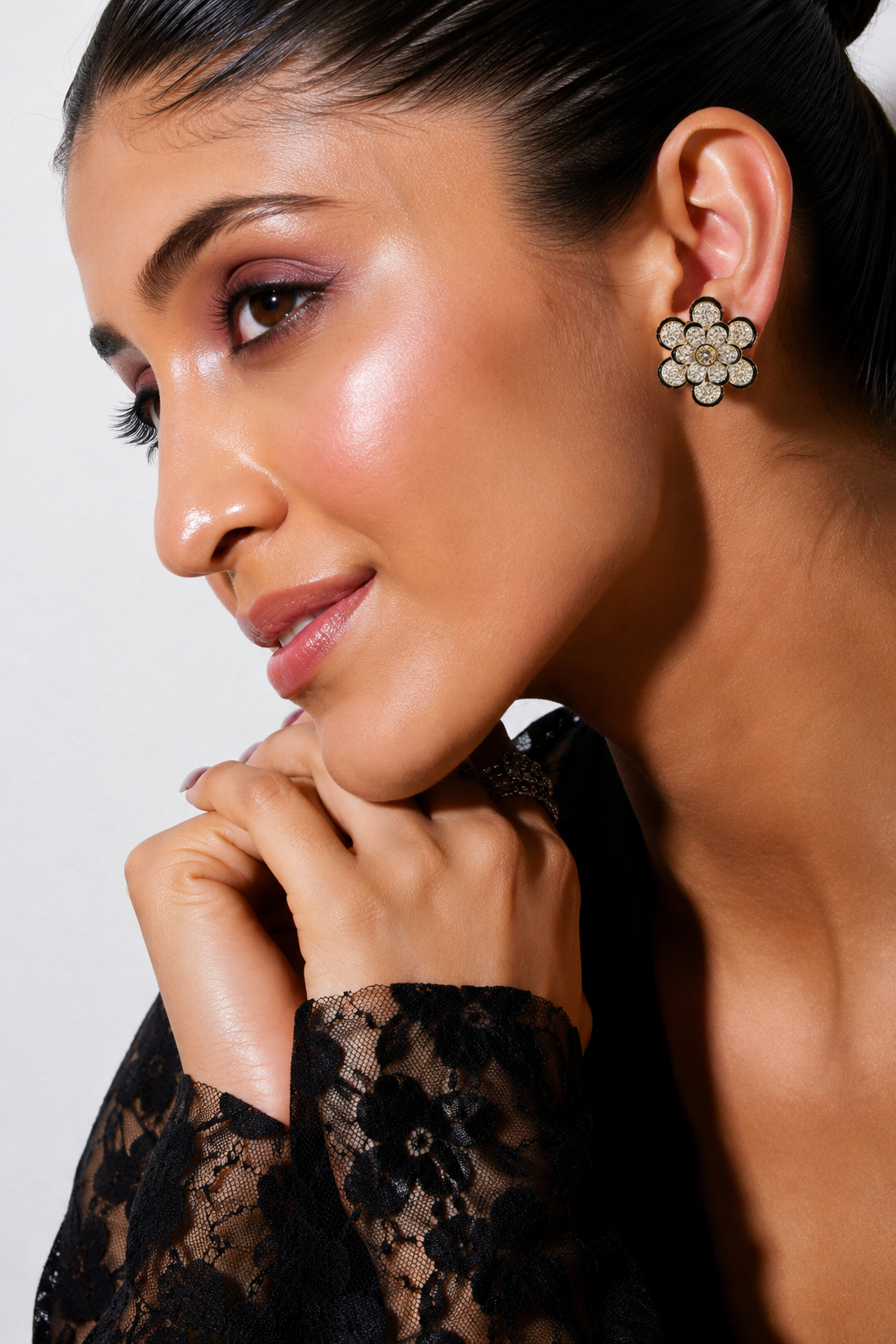 Midnight Blossom Diamond Stud Earrings