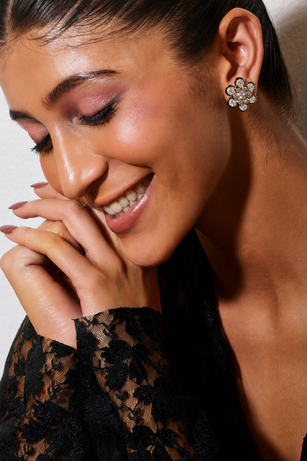 Midnight Blossom Diamond Stud Earrings