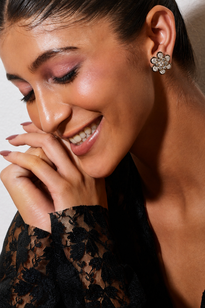 Midnight Blossom Diamond Stud Earrings
