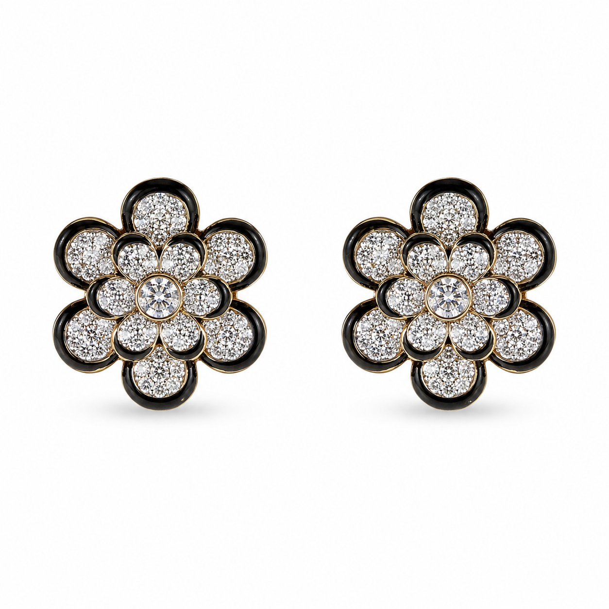 Midnight Blossom Diamond Stud Earrings