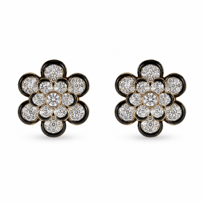 Midnight Blossom Diamond Stud Earrings