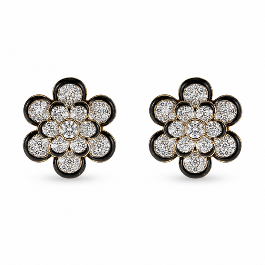 Midnight Blossom Diamond Stud Earrings