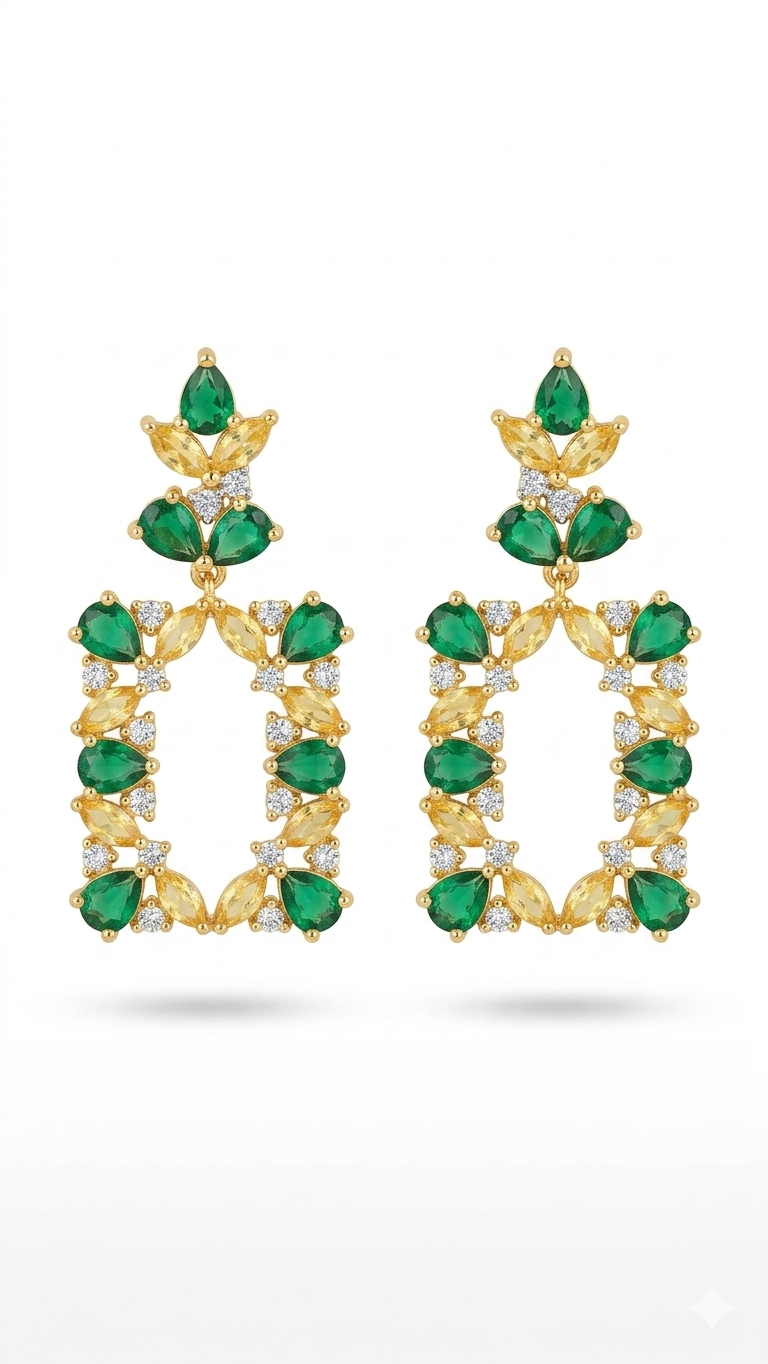 Regal Emerald Open-Frame Drop Earrings