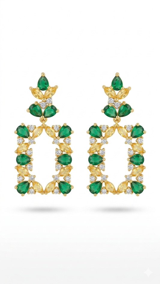 Regal Emerald Open-Frame Drop Earrings