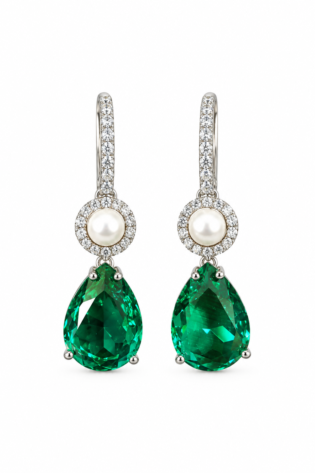 Eternal Grace Emerald Pear Pearl Drop Earrings