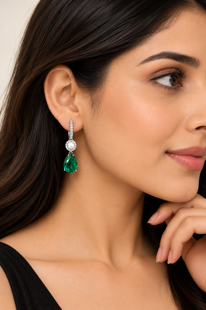 Eternal Grace Emerald Pear Pearl Drop Earrings