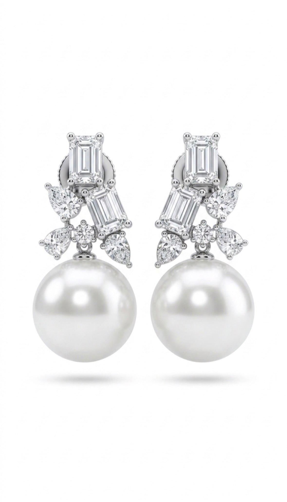 Regal Pearl & Emerald-Cut Drop Earrings