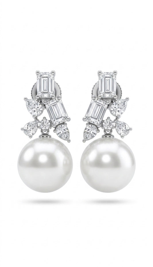 Regal Pearl & Emerald-Cut Drop Earrings