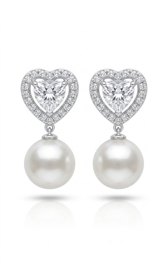 Eternal Heart Pearl Drop Earrings