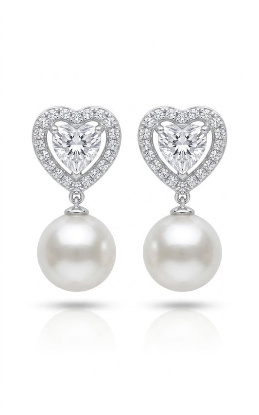 Eternal Heart Pearl Drop Earrings