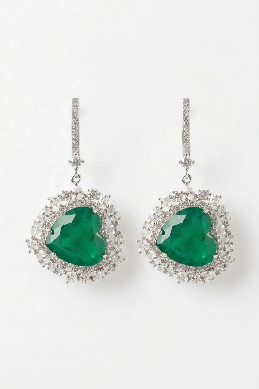 Emerald Heart Hook Drop Earrings