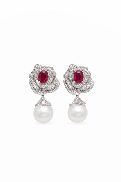 Rosette Pearl Drop Earrings