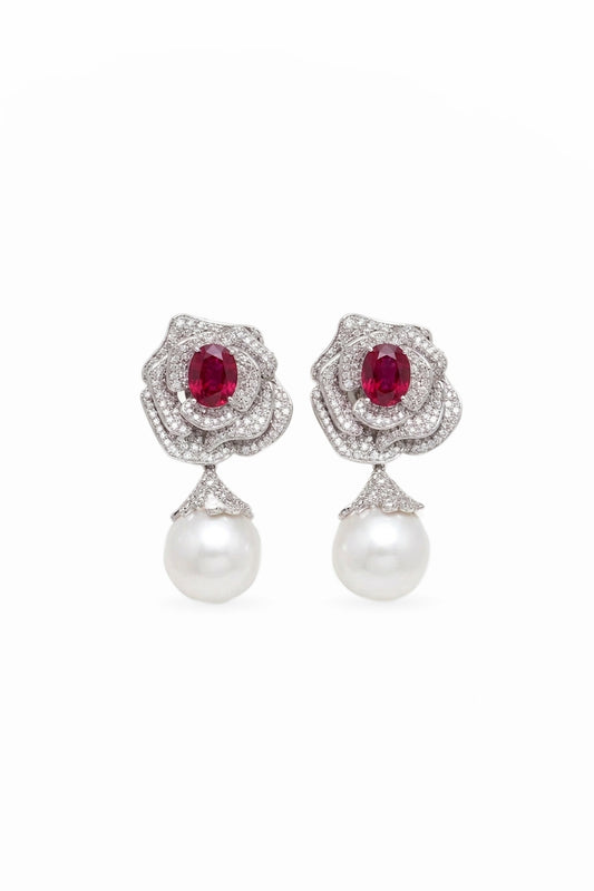 Rosette Pearl Drop Earrings