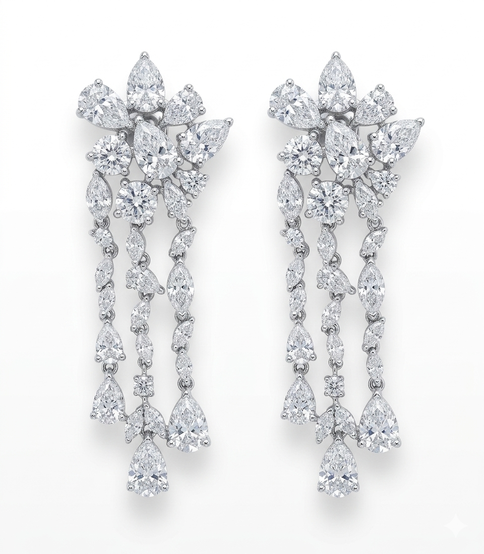 Double Baguette Column Drop Earrings